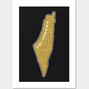 Palestinian Gold Glitter Map Area 27027 KM2 Palestine Will Be Free Solidarity Design -wht Posters and Art